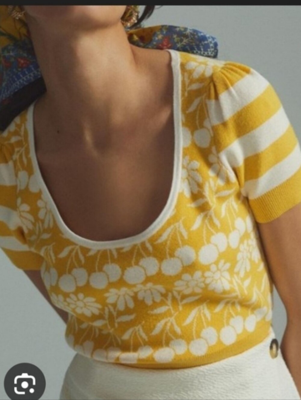 Anthropologie Women's Maeve Yellow Floral Boho Sweater Top | Open Back | Sz XS